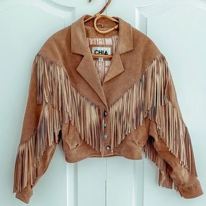 Vintage Chia Leather Fringe Jacket
